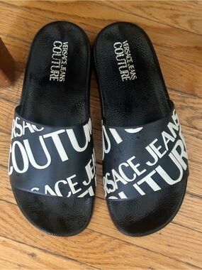 Versace Jeans Couture Black Logo Slide Sandals - Women
